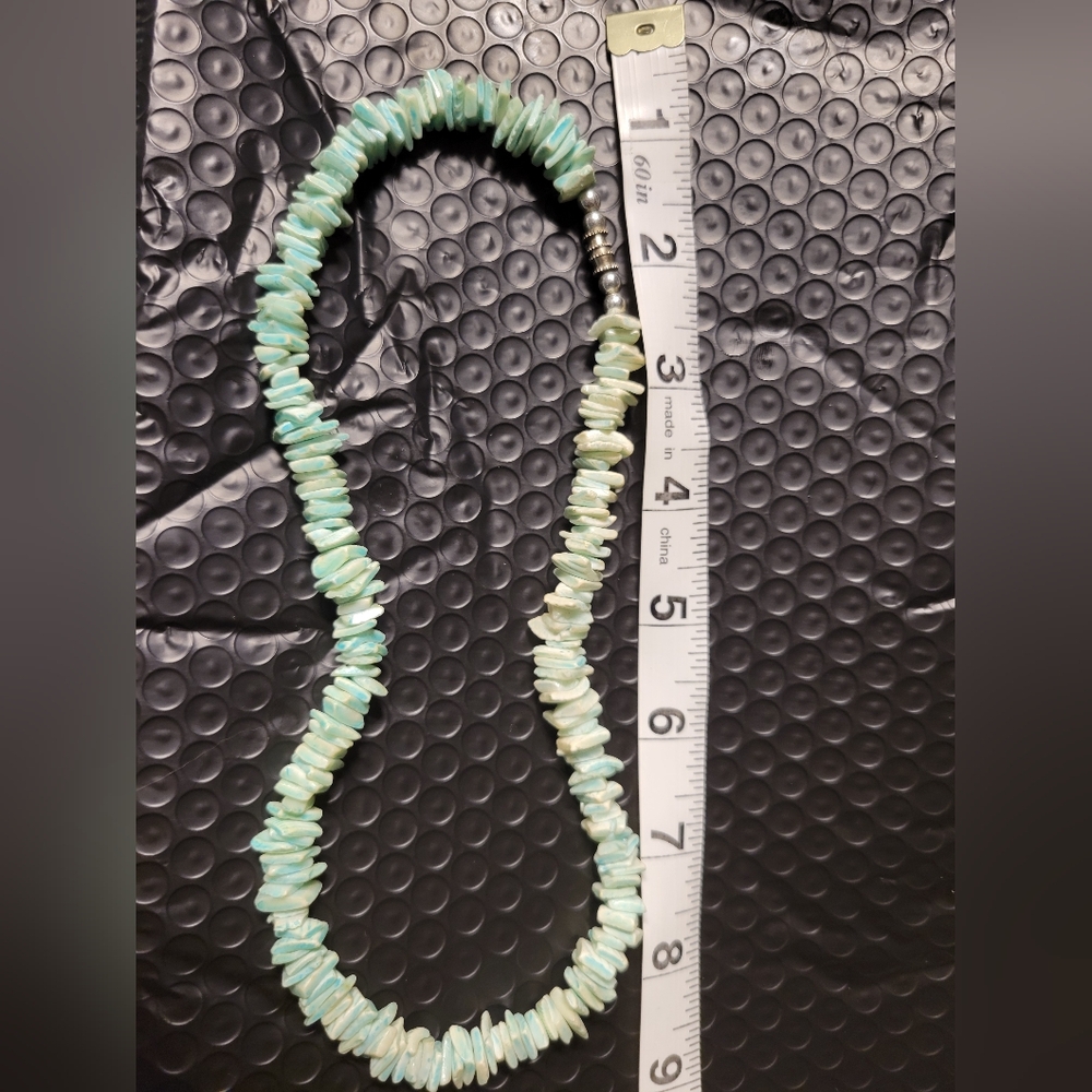 Puka Turquoise Dyed Shell Chip Beaded Necklace With Stainless Barrel Twist Clasp